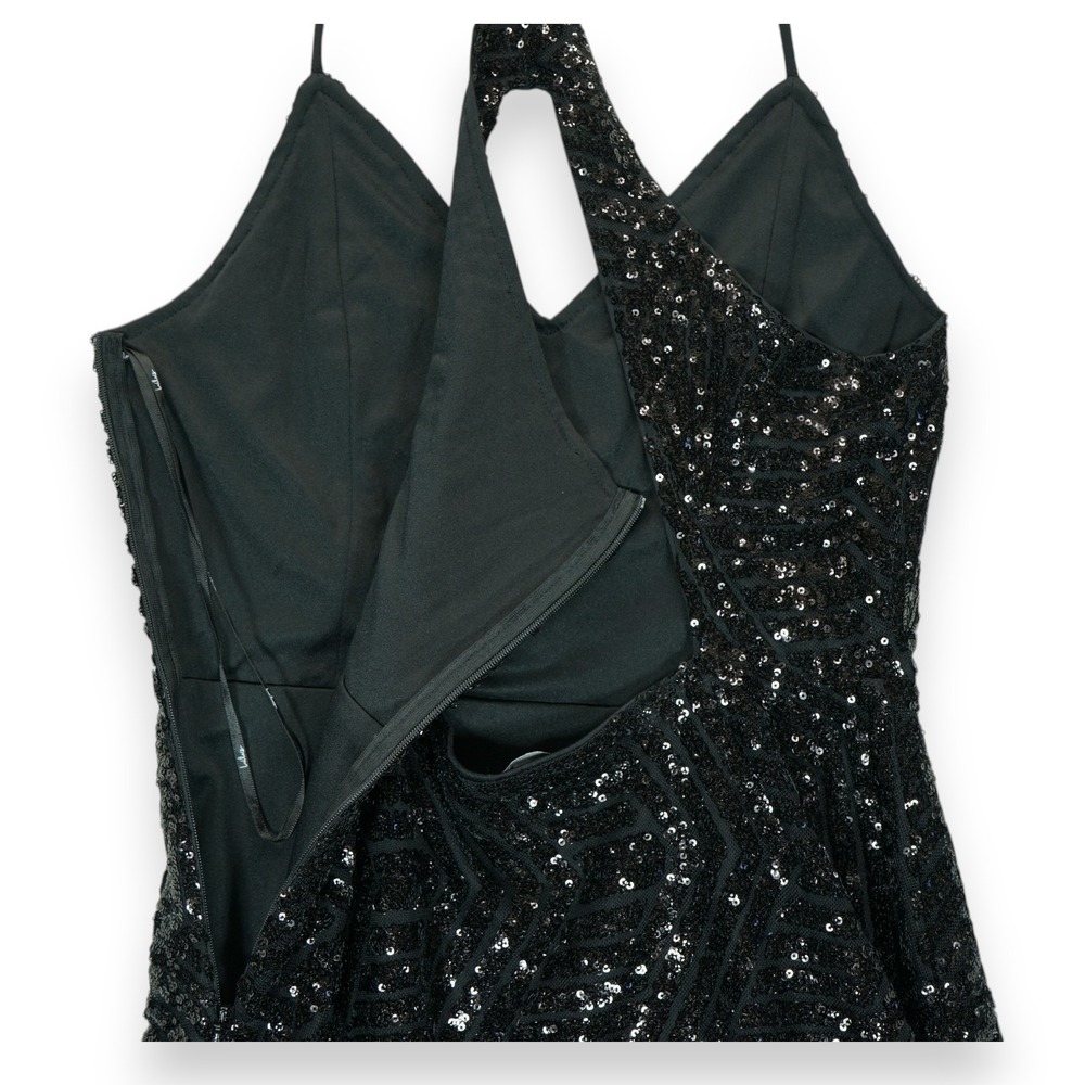 Lulus‎ Serenade in the Night Black Sequin Mini Skater Dress Womens Medium - Picture 7 of 9